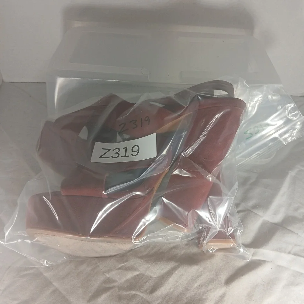 Bamboo Red Suede Platform Wedge Heels Buckle Ankle Strap Size‎ 8
